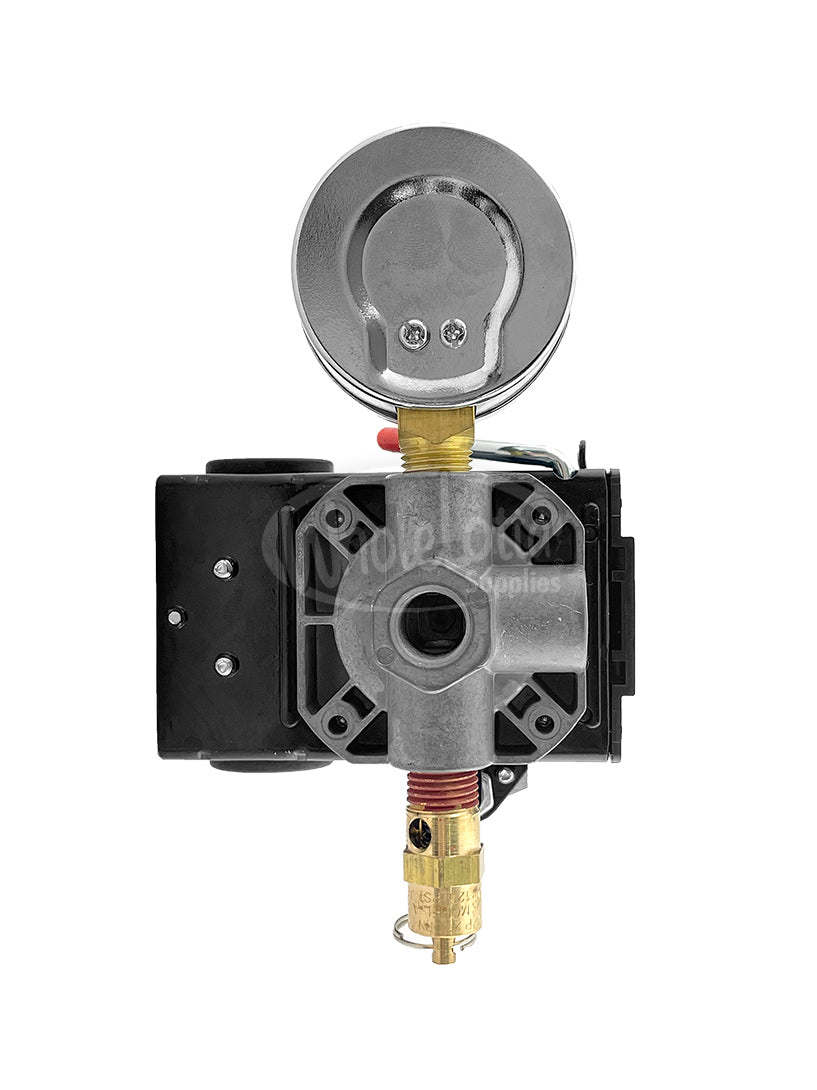Pressure Switch SET 4 PORT 95-125 PSI w/ Side Mount Gauge & 150PSI Safety Valve 20AMP
